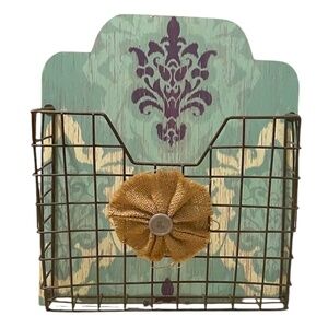 Shabby‎ Chic Rustic Board & Metal Wire Wall Mount File Holder Organizer